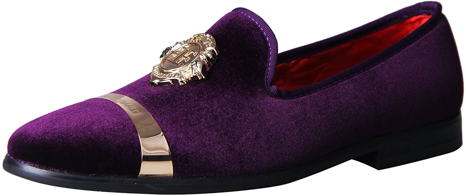 Pre-owned Men's Velvet Loafers Dress Fashion Wedding Party Prom Shoes In  Purple