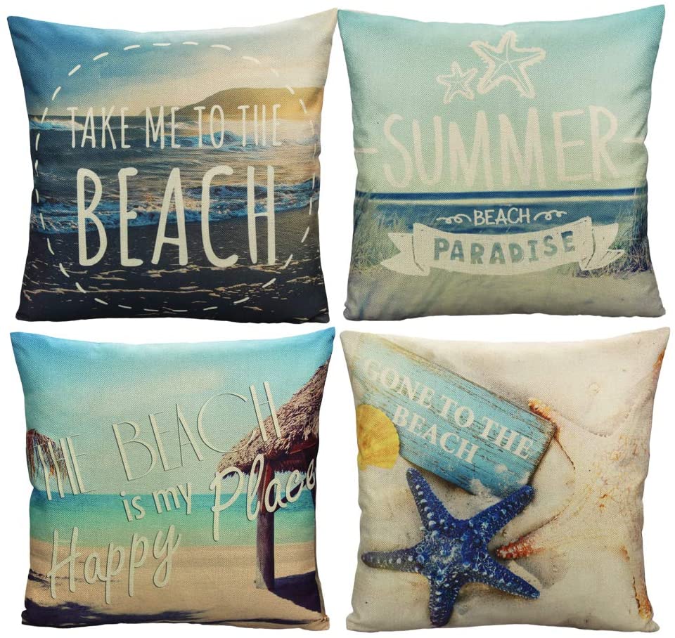 All Smiles Ocean Park Theme Nautical Throw Cushion Covers Decorative Pillow Cases 18 X 18 Sea Beach Starfish Fish Voyage Navigation Compass 