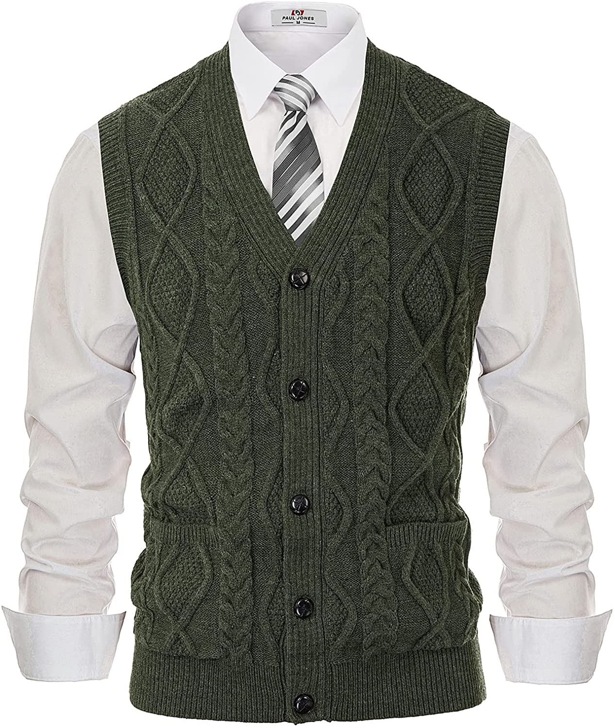 PJ PAUL JONES Men's Sweater Vest V-Neck Sleeveless Cable Knitted Cardigan  Vest