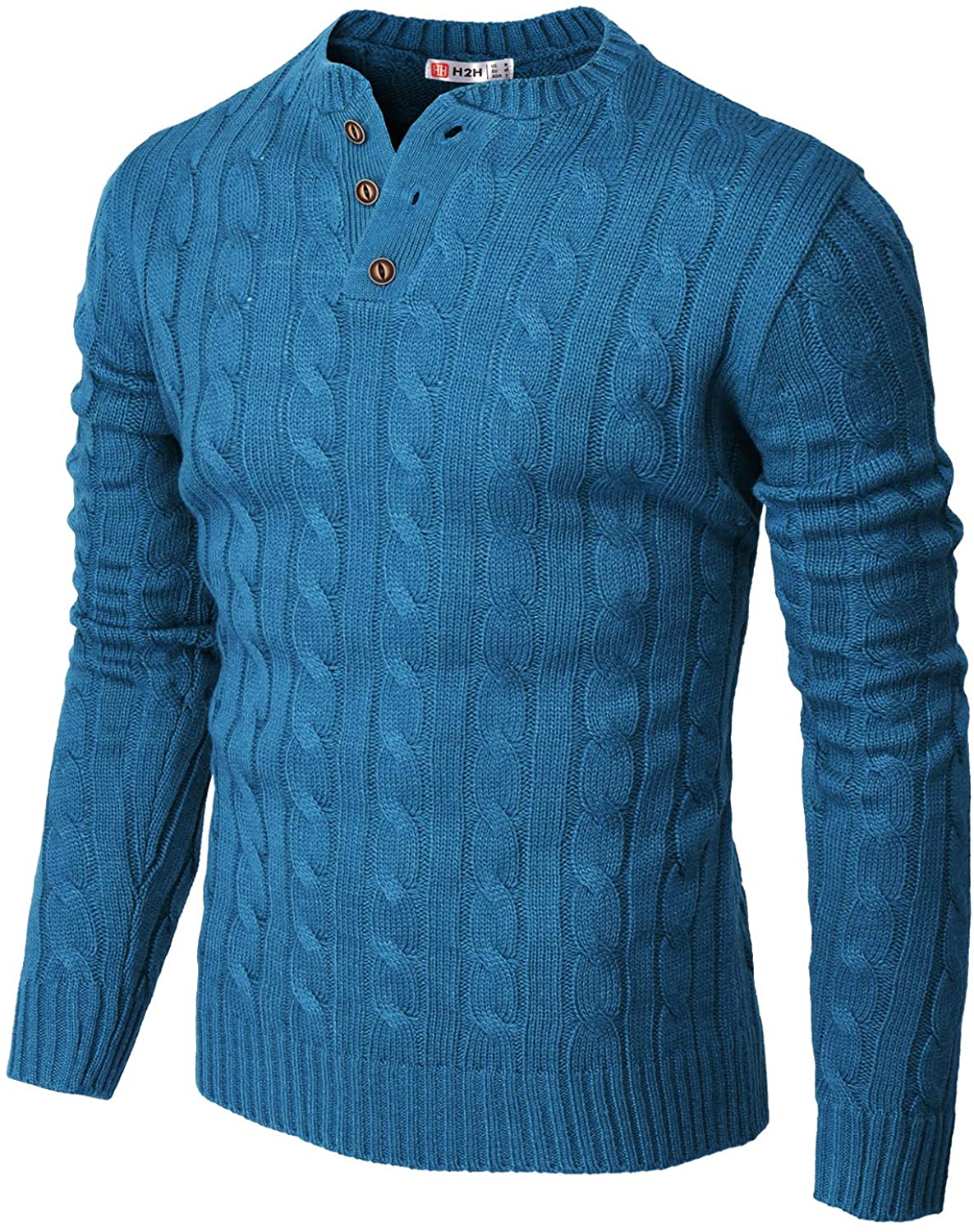 H2H Mens Casual Slim Fit Pullover Sweaters Long Sleeve Cable Knitted ...