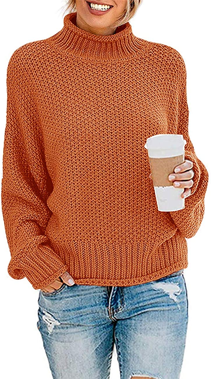 thumbnail 21  - ZESICA Women&#039;s Turtleneck Batwing Sleeve Loose Oversized Chunky Knitted Pullover