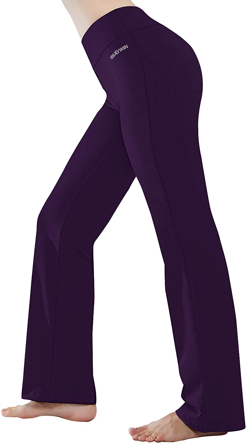 HISKYWIN Inner Pocket Yoga Pants 4 Way Stretch Tummy Control Workout  Running Pan