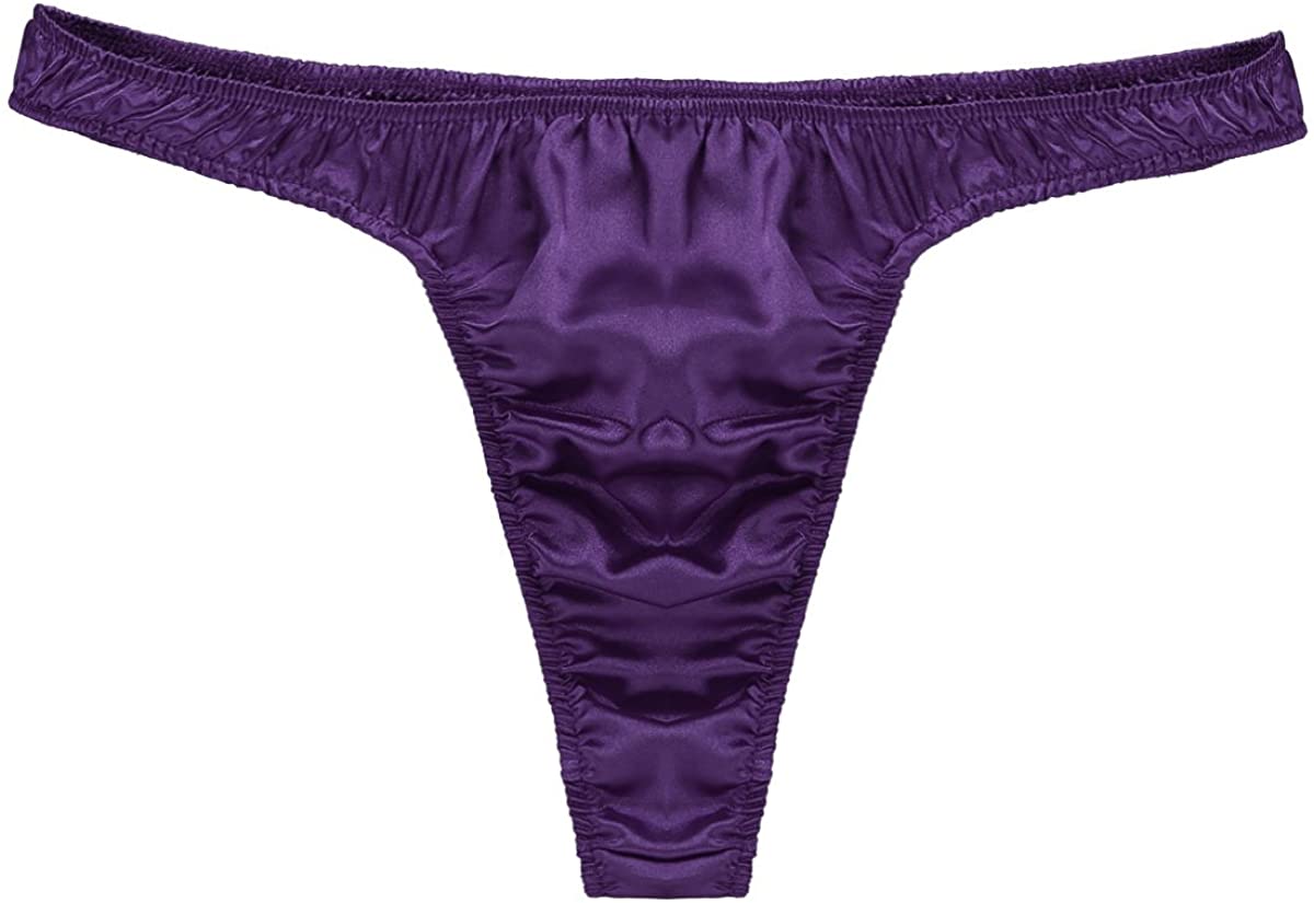 Alvivi Men's Satin Ruffled Casual Pouch G-String Thong Panties ...