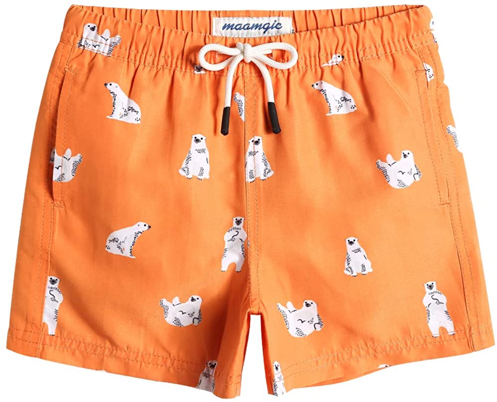 MaaMgic Little Boys' Beach Trunk Toddler Swim Shorts Animal Patterned Boardshorts Lightweight Beach Shorts Adjustable Waist Great for All Ages 