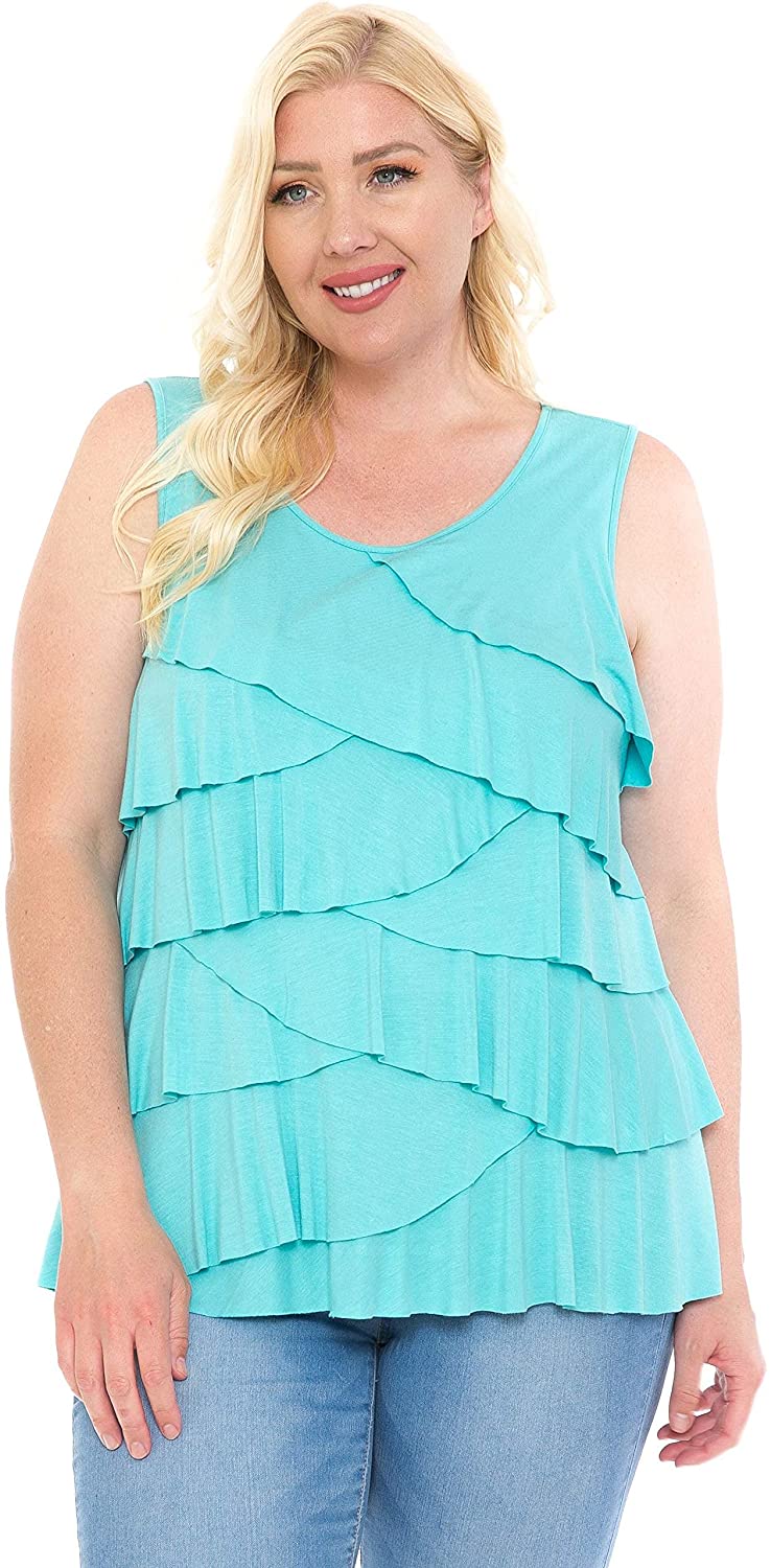 Small-5X LEEBE Women and Plus Size Ruffle Top 