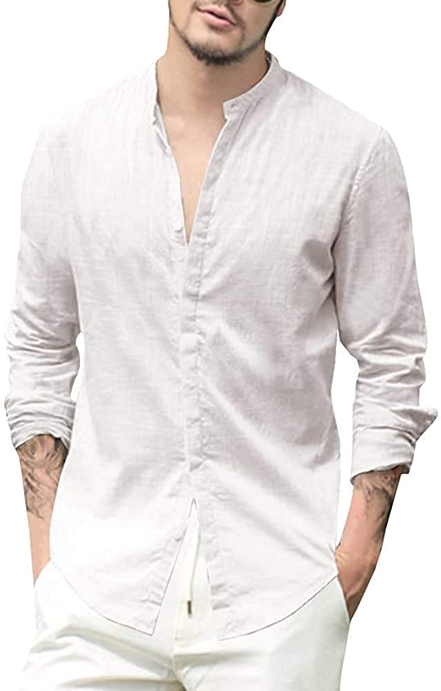 Льняная рубашка мужская с длинным рукавом белая