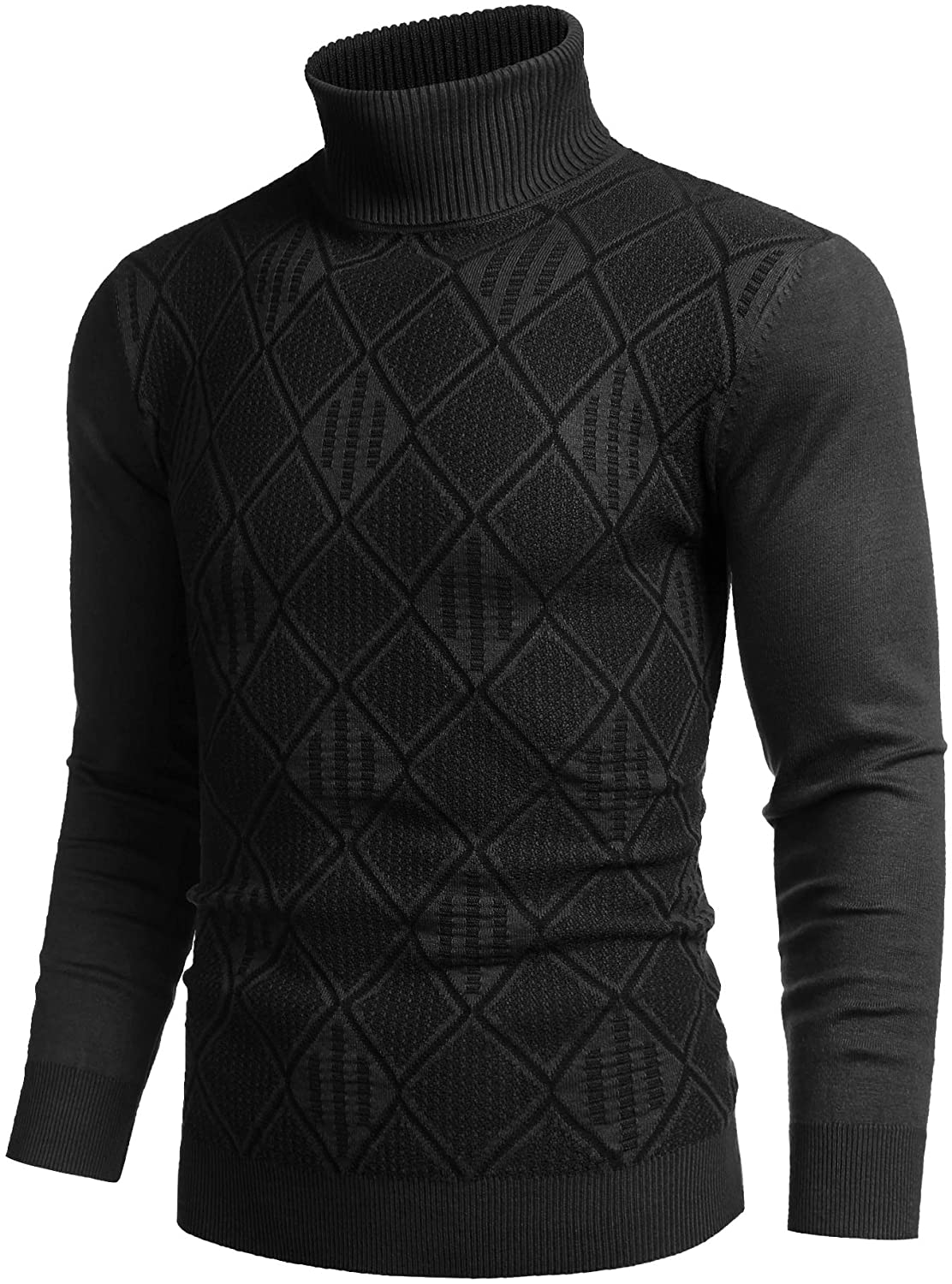 COOFANDY Men's Slim Fit Turtleneck Sweaters Rhombus Lightweight Cotton ...