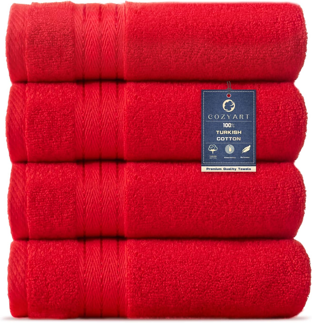  COZYART Luxury Red Bath Towels Set 3 Pcs, Cotton Hotel