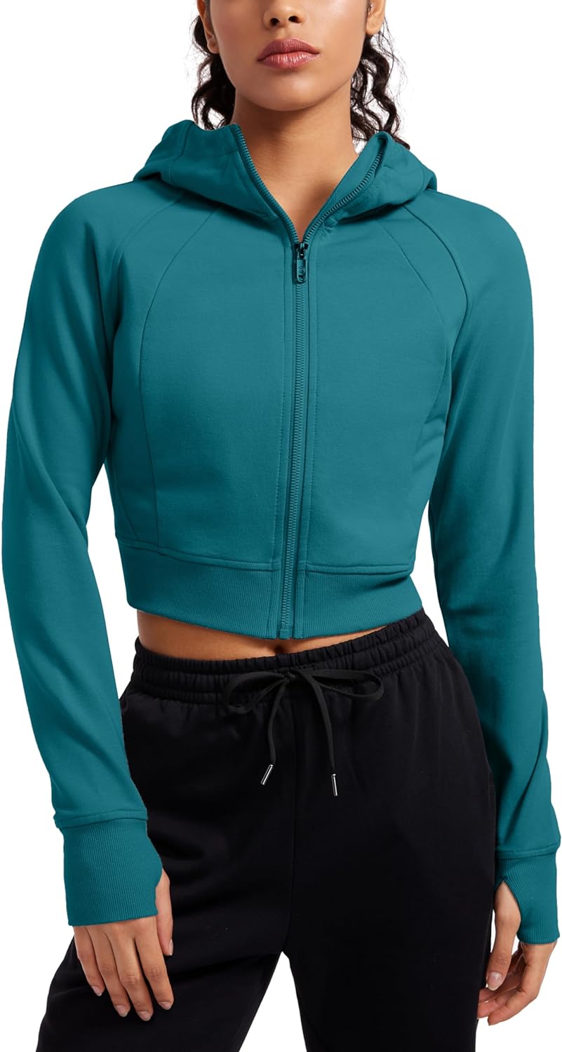 CRZ YOGA Womens Zip Up Cropped Hoodie Full Zip Workout Jacket Athletic  Casual Lo