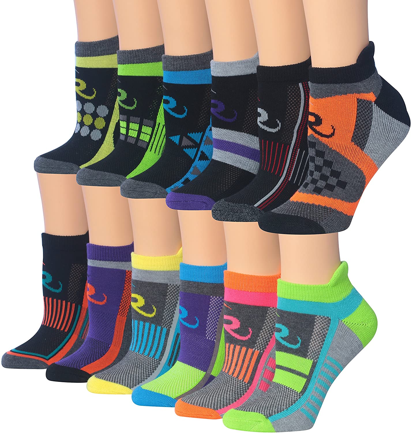 Ronnox Womens 12-Pairs Low Cut Running & Athletic Performance Tab Socks
