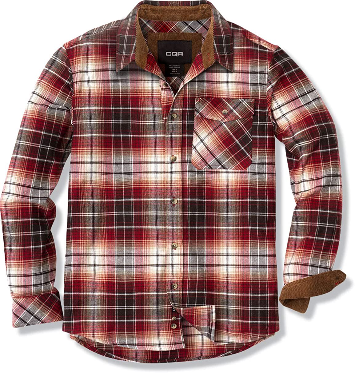 CQR Men's All Cotton Flannel Shirt, Long Sleeve Casual Button Up Plaid ...
