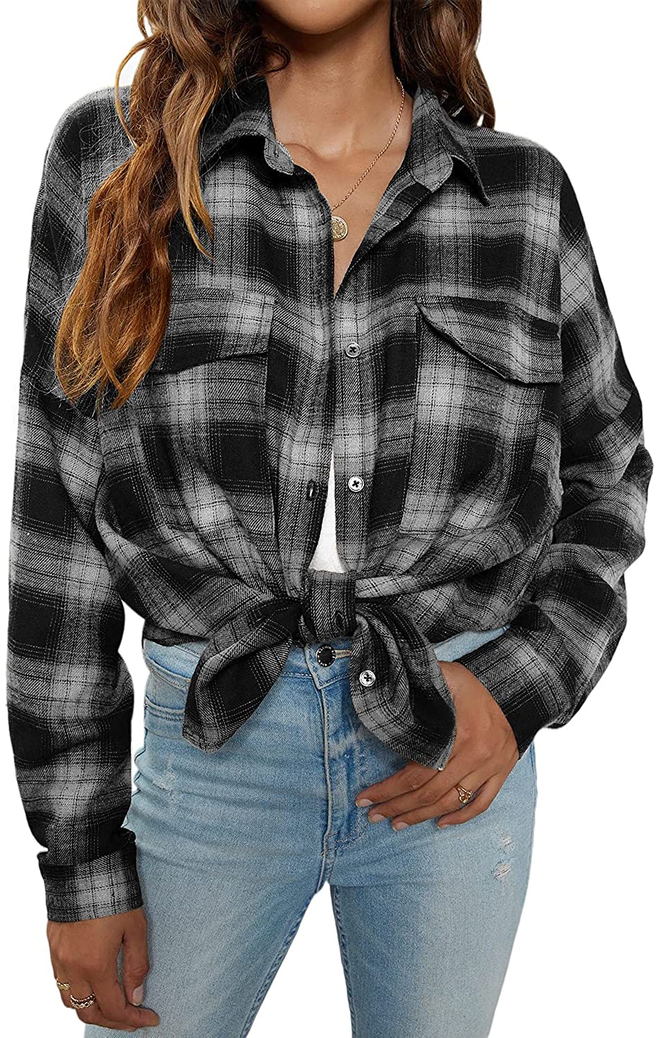 Blooming Jelly Tops Women's Flannel Oversized Shirt Shacket