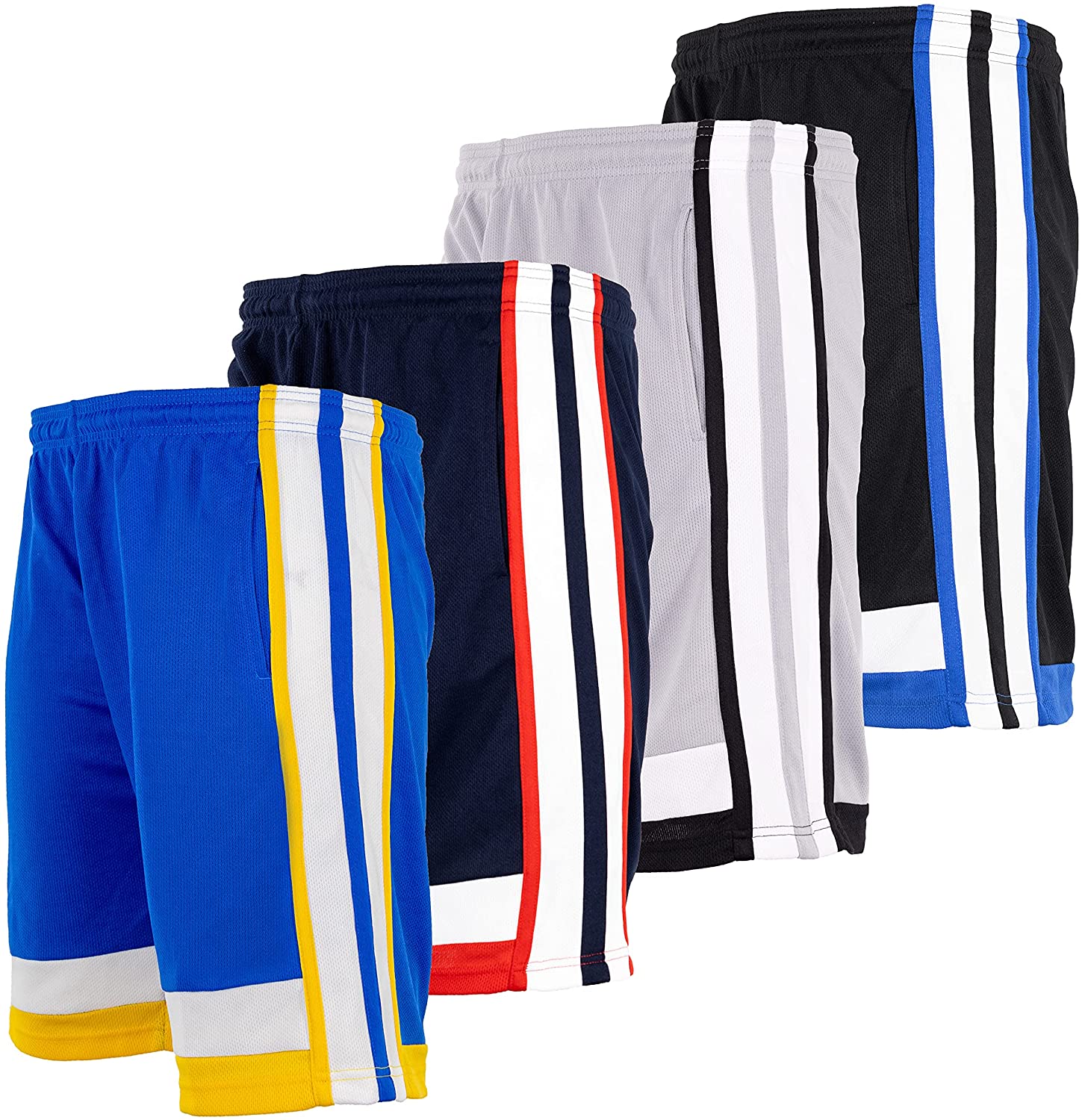 Fitness Sports Athletic Performance High Energy Long Basketball Shorts for Men and Exercise 4 Pack 