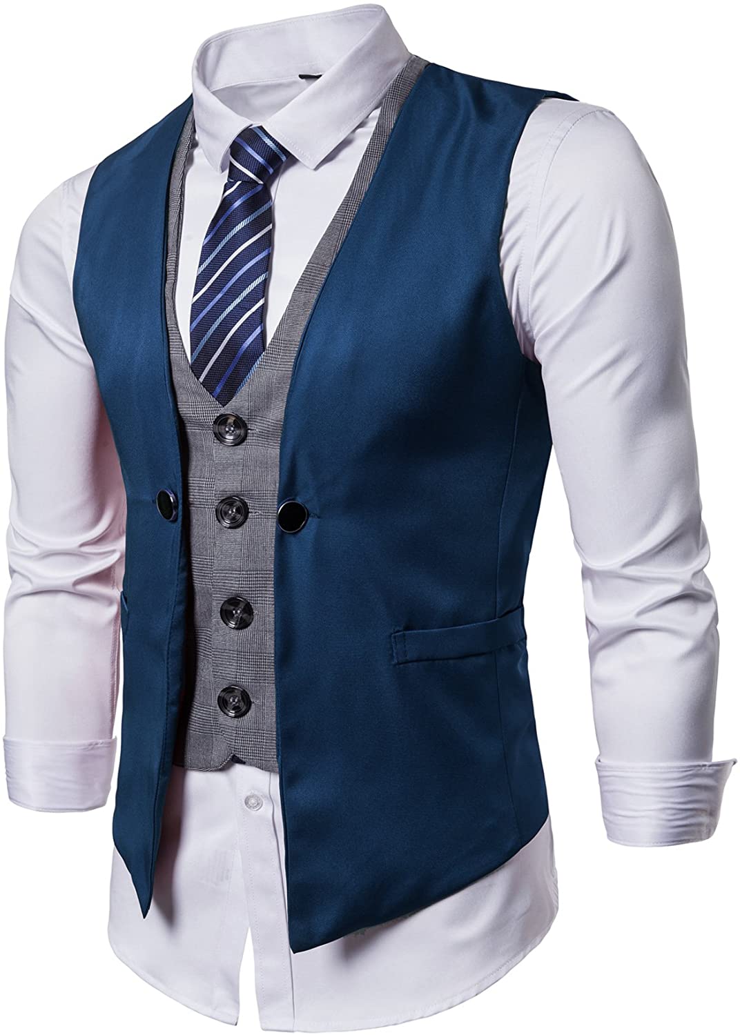 New Men's Formal Vest Tuxedo Waistcoat_necktie set striped wedding royal blue 