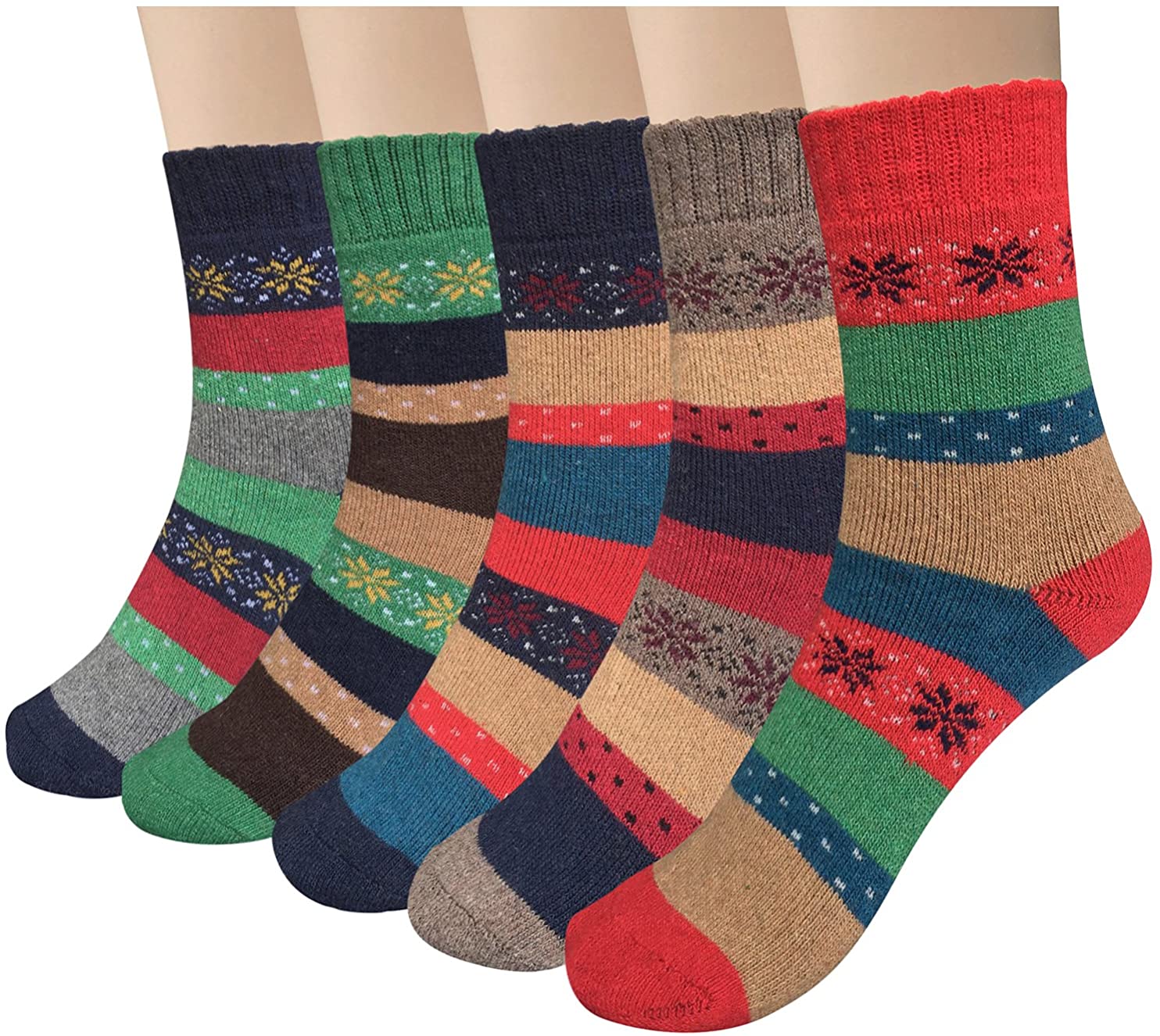 YSense 5 Pairs Womens Winter Warm Socks Thick Knit Wool Cozy Crew Socks  Gifts : : Clothing, Shoes & Accessories