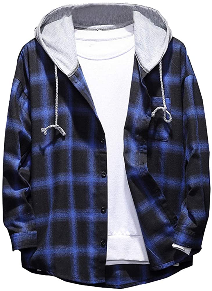 PASOK Men's Plaid Hooded Shirts Casual Long Sleeve Lightweight Shirt  Jackets | eBay