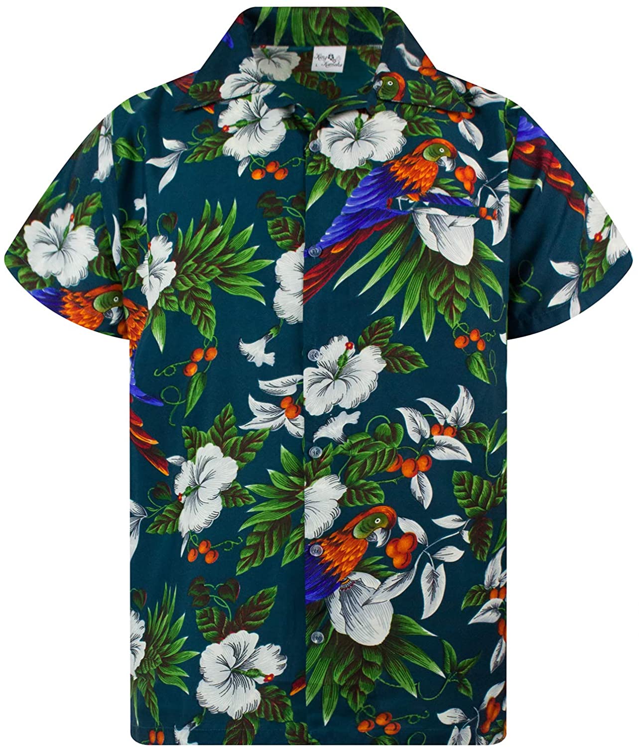 King Kameha Hawaiian Shirt for Men Funky Casual Button Down Very Loud Shortsleeve Unisex Parrot Cockatoo 