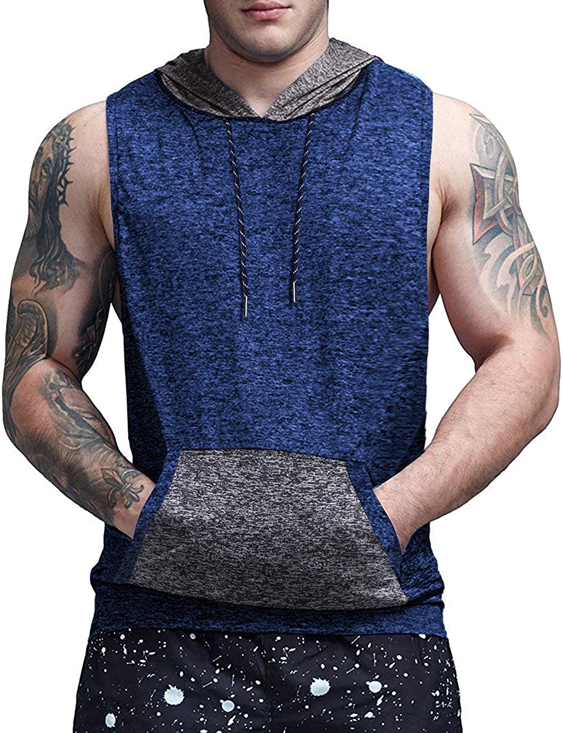COOFANDY Mens Workout Hooded Tank Top Gym Muscle Cut Off Short Sleeves T Shirt 