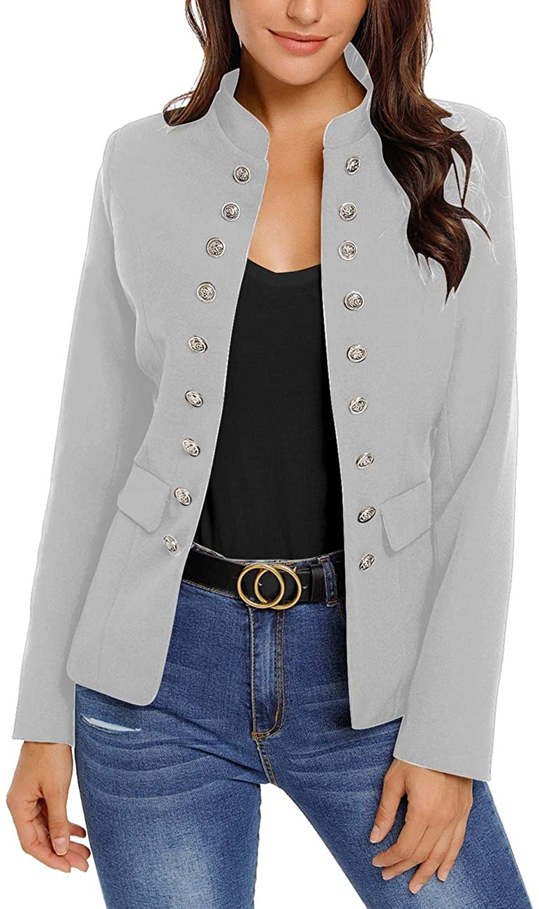 GRAPENT Women's Business Casual Buttons Pockets Open Front Blazer Suit Cardigan 