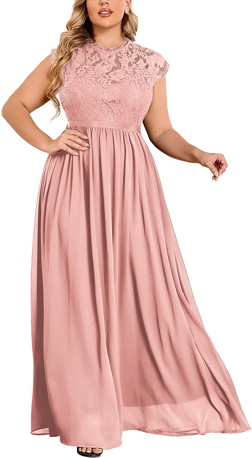 Miusol Women's Formal Floral Lace Plus Size Bridesmaid Party Maxi