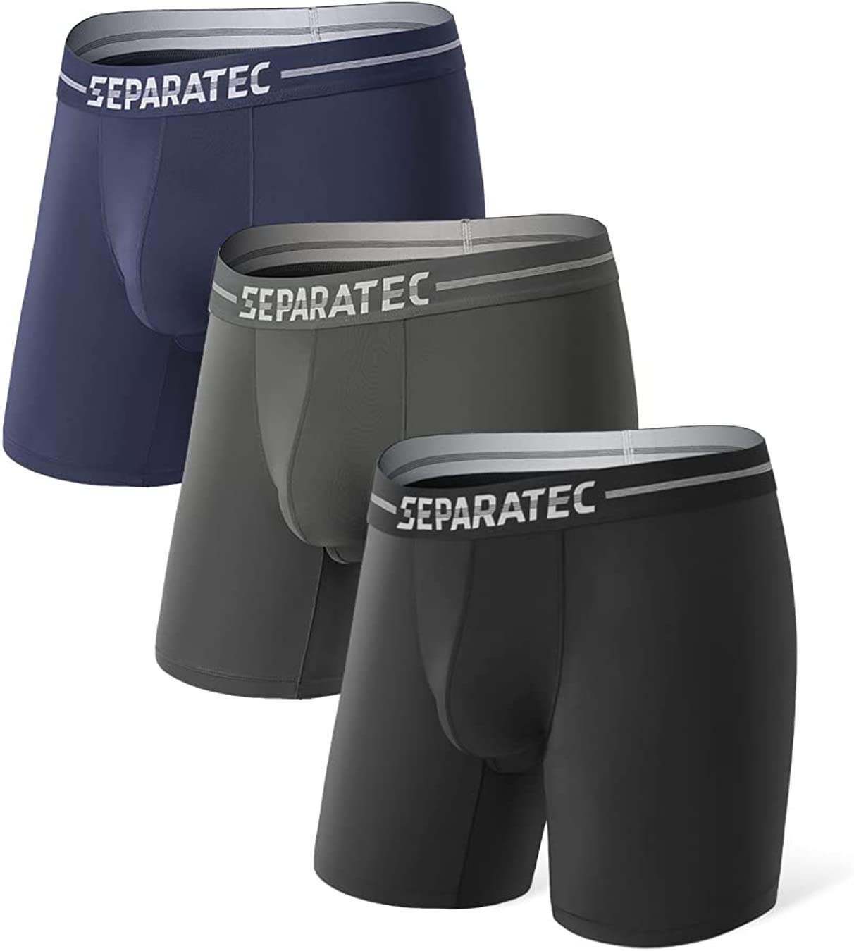 Separatec 3Pack Men Underwear Breathable Boxer Brief Lightweight Sport  Quick Dry Performance Dual Pouch Underwear Long