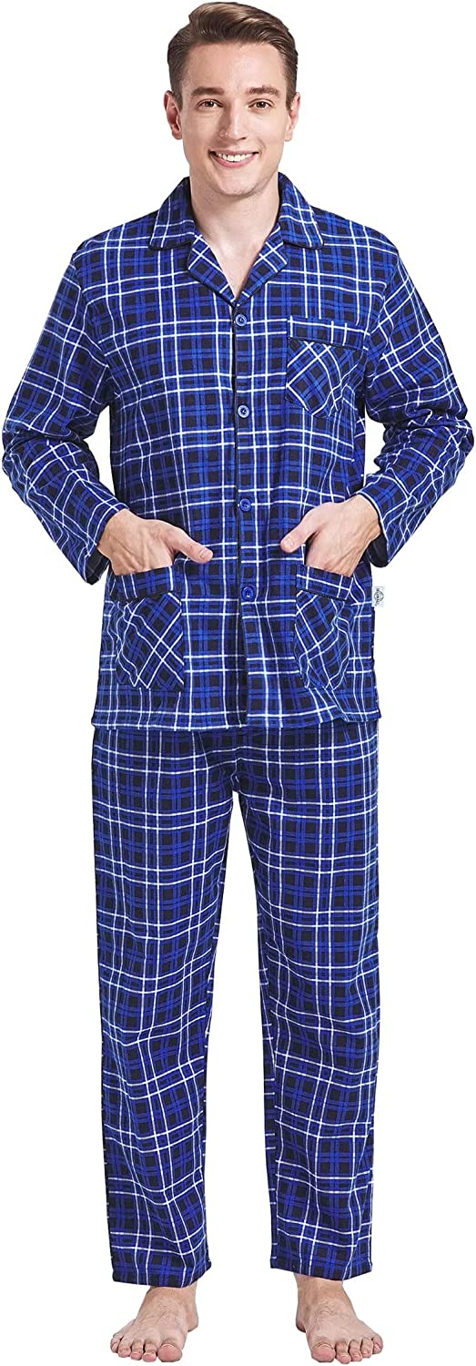 Men's Flannel Pajama Set, 100% Cotton Long Sleeve Sleepwear