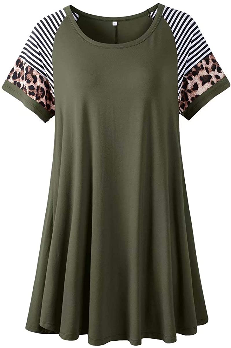 LARACE Leopard Print Tops For Women Short Sleeve Plus Size Tunics Color Block Tee Shirt 