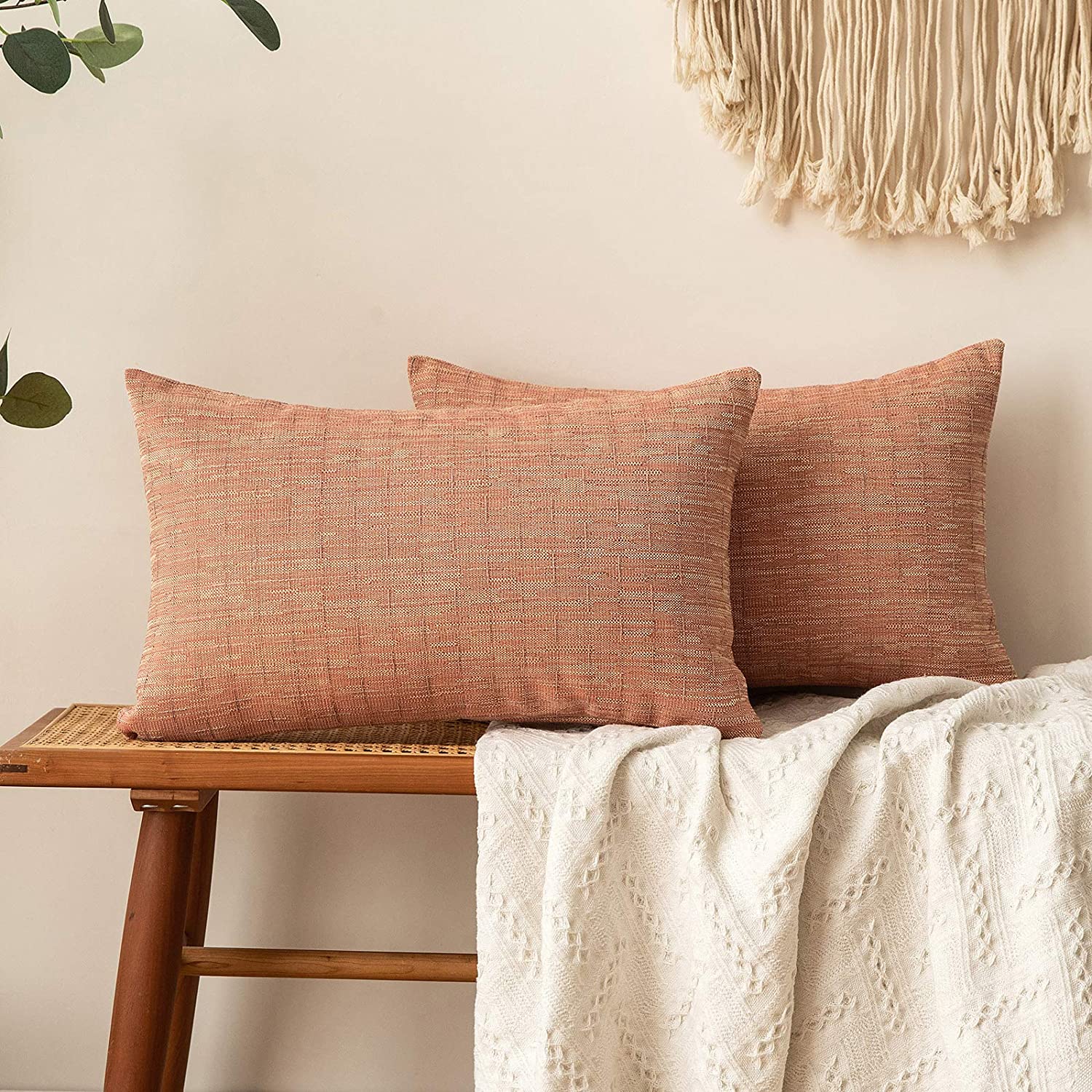  MIULEE Pack of 2 Decorative Burlap Linen Throw Pillow