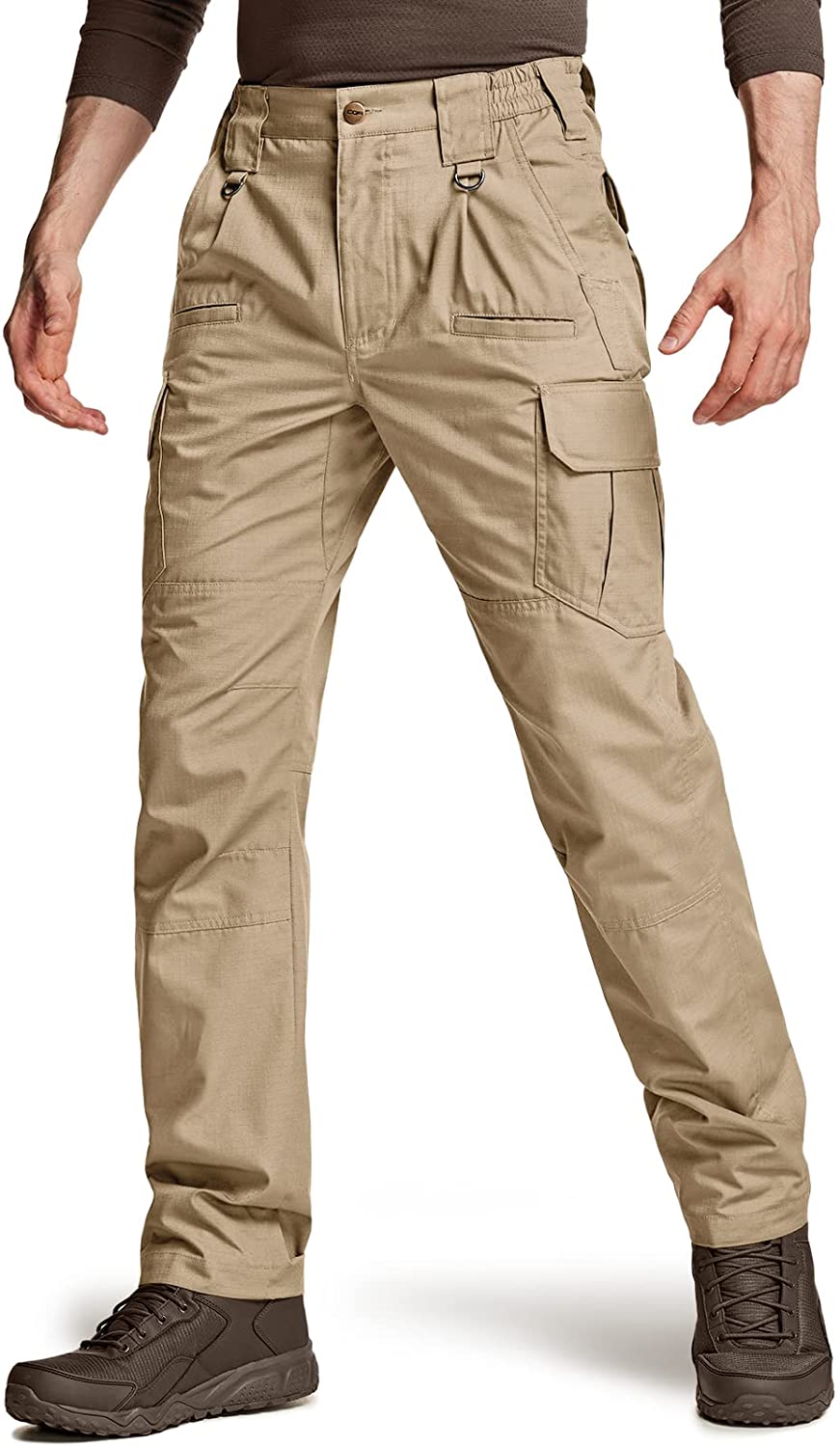 CQR Men's Flex Stretch Tactical Pants Water Resistant Ripstop Cargo Pants Lightweight EDC Outdoor Hiking Work Pants 