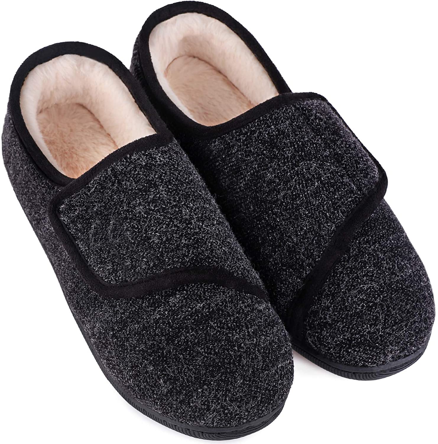 LongBay Mens Memory Foam Diabetic Slippers Comfy Warm Plush Fleece Arthritis Edema Swollen House Shoes 