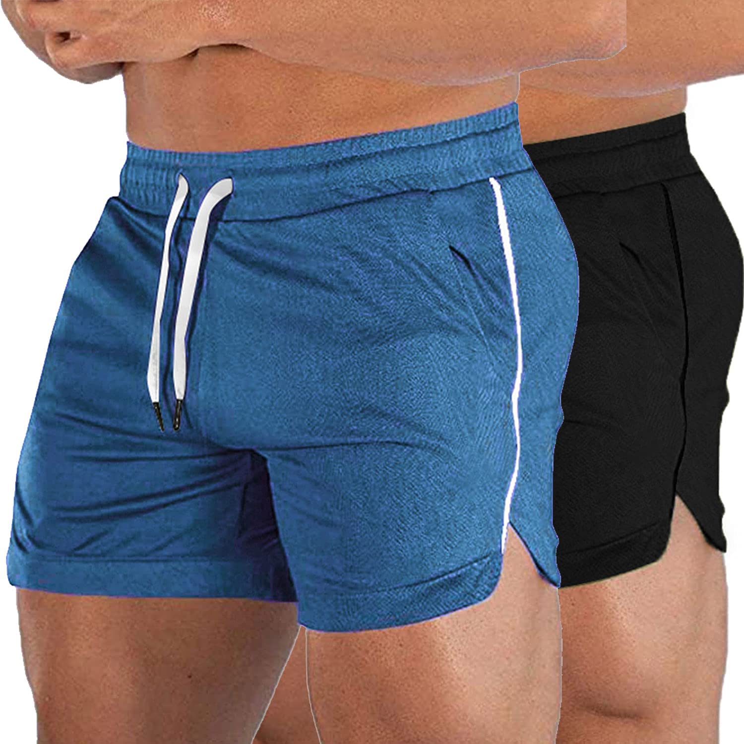 EVERWORTH Men's Running Gym Shorts Lightweight Workout Short Fitted Quick Dry Swim Trunks Shorts with Zipper Pockets 