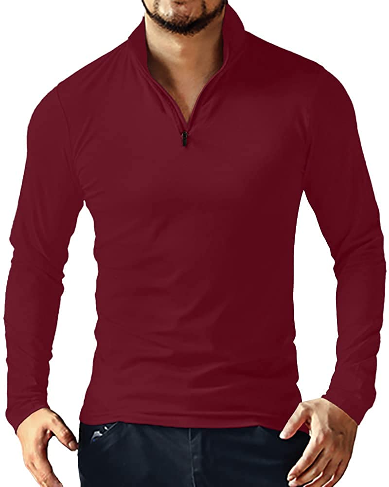 YTD Men's Long/Short Sleeve Polo Shirts Quarter-Zip Casual Slim Fit Mock Neck Basic Designed Cotton Shirts 