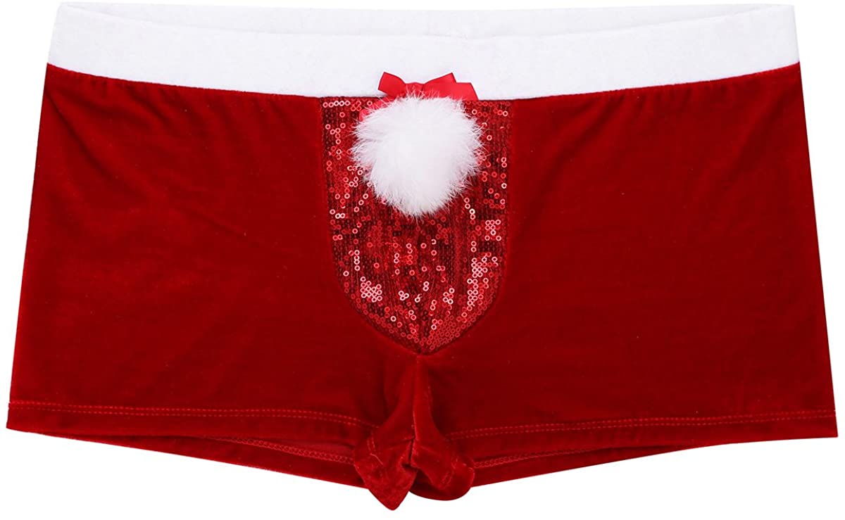 YiZYiF Mens Flannel Christmas Holiday Santa Claus Shorts Boxer Lingerie Underwear 
