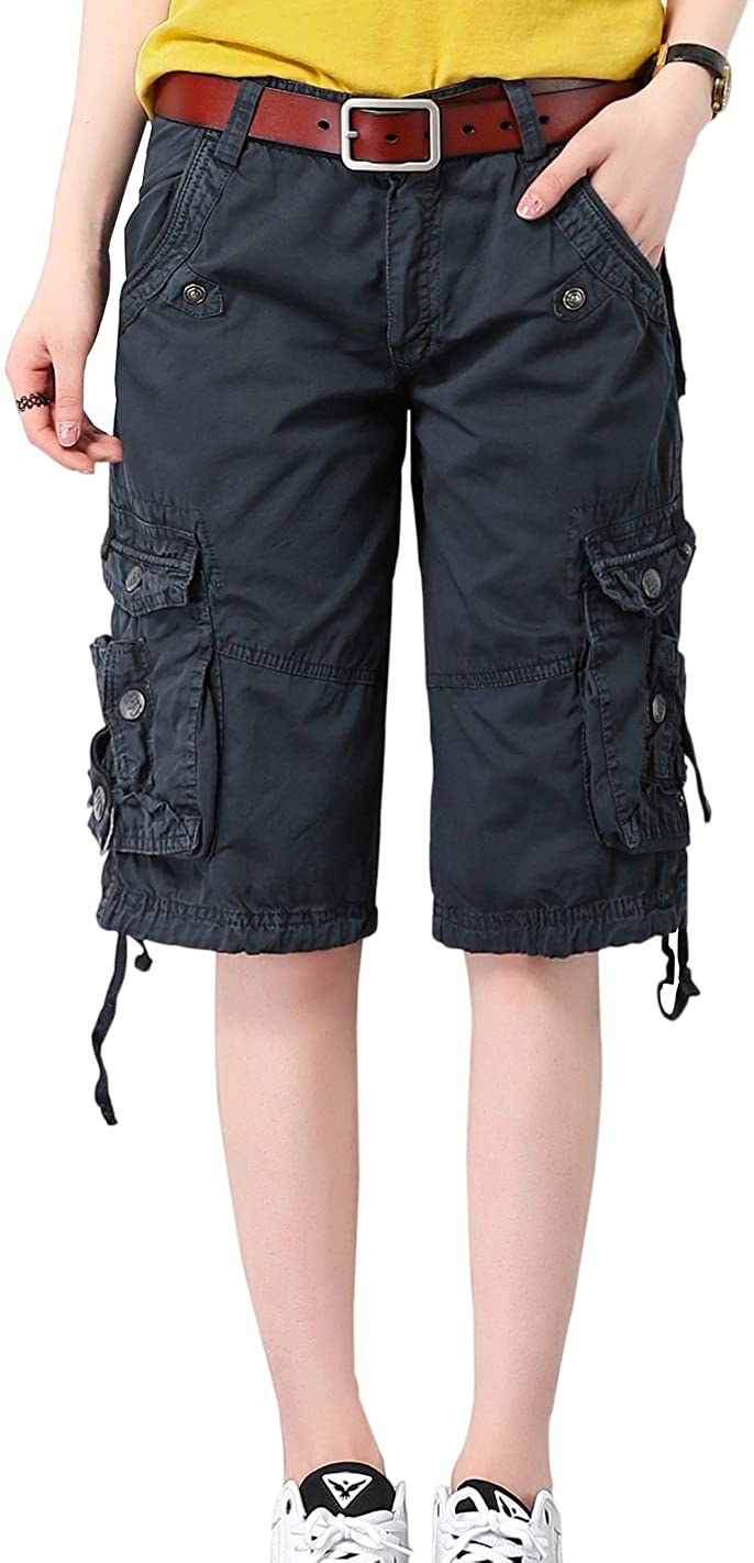 chouyatou Womens Casual Loose Print Multi-Pockets Twill Bermuda Cargo Shorts 