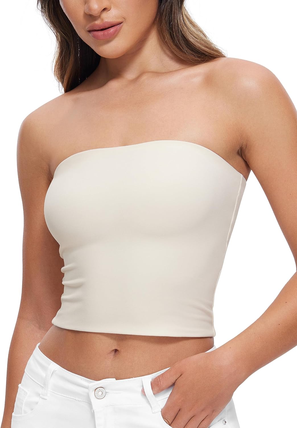CRZ YOGA Womens Butterluxe Open Back Crop Tops Double Lined
