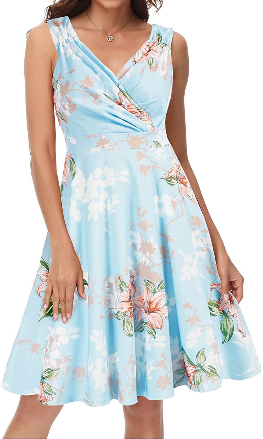 GRACE KARIN Sleeveless Solid Floral Summer Cocktail Dress A-Line Wrap  Wedding Guest Dress