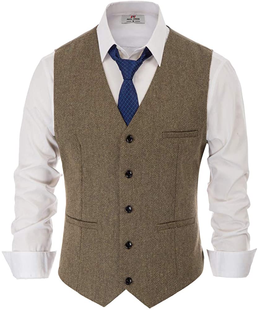 PJ PAUL JONES British Style Wool Tweed Suit Vest Mens Slim fit Vintage ...