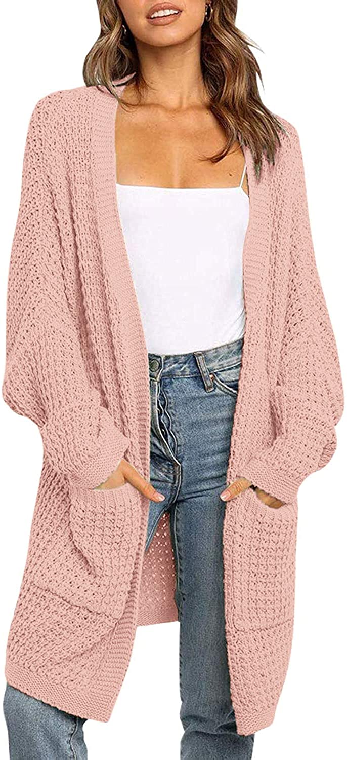 sheart 9 Womens Soft Chunky Knit Sweater Casual Kimono Batwing Cable Open Front Oversized Cardigan Loose Long Sleeve Pullover 