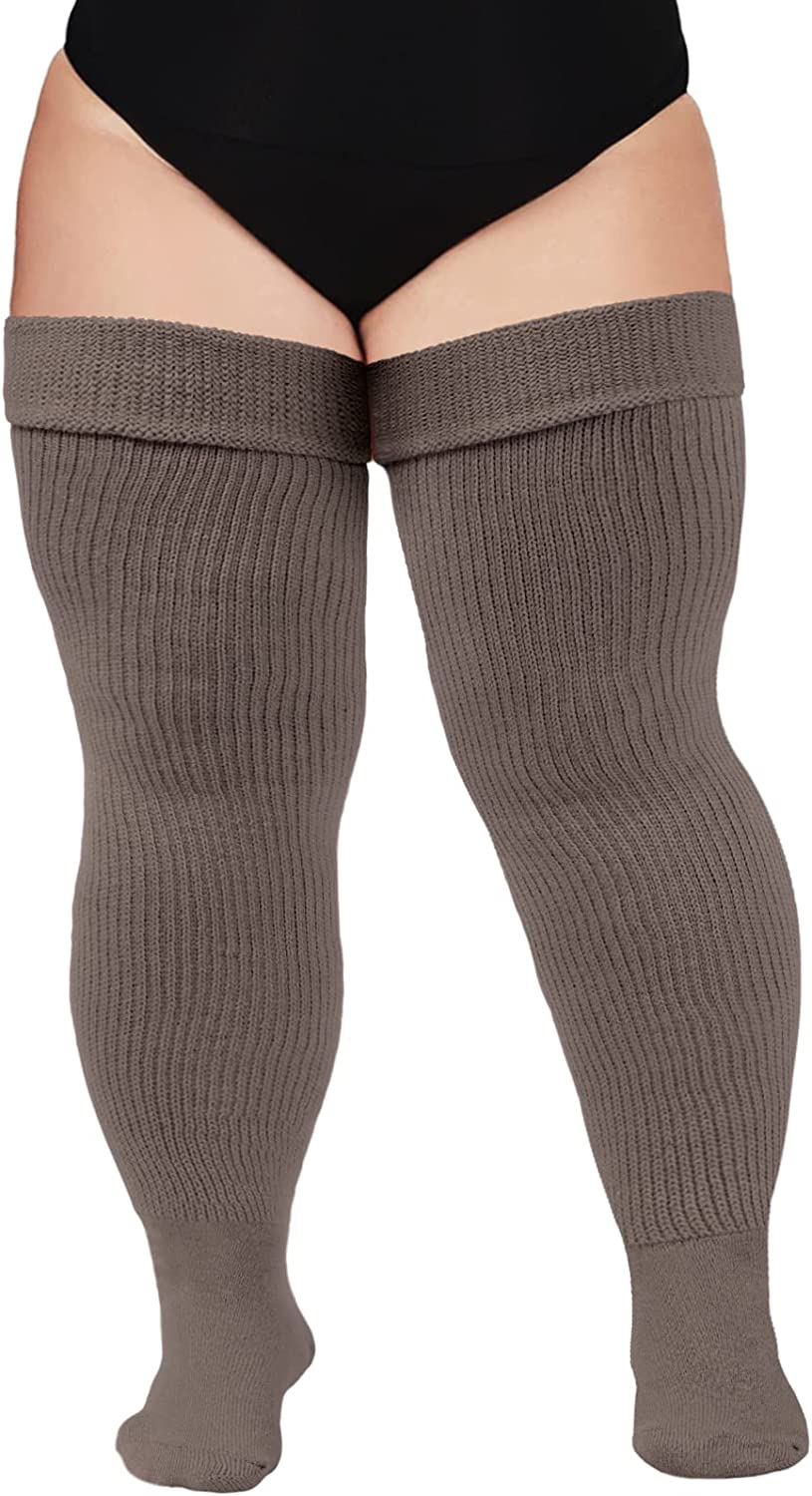 Women's Plus Size Thigh High Socks for Thick Thighs, Extra Long Over Knee  Striped Stockings, Knee High Leg Warmer Boot Socks