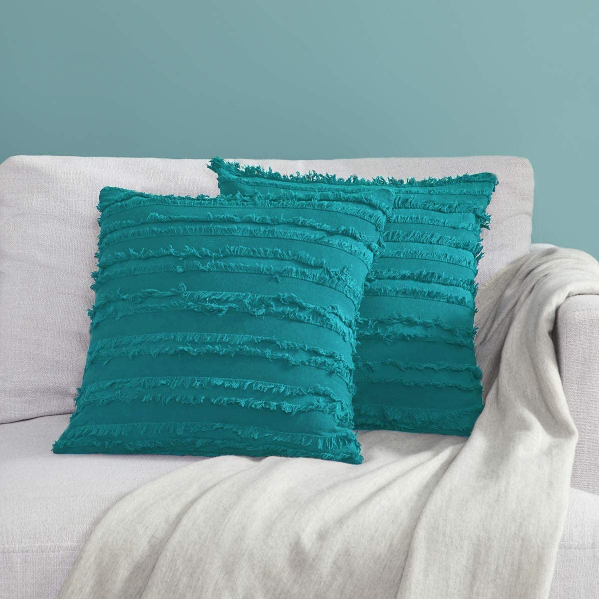 GIGIZAZA Decor Throw Couch Pillow Covers,18x18 Linen White Sofa  Pillows,Square Sofa Cushion Covers (White, 18x18inch-2pcs)