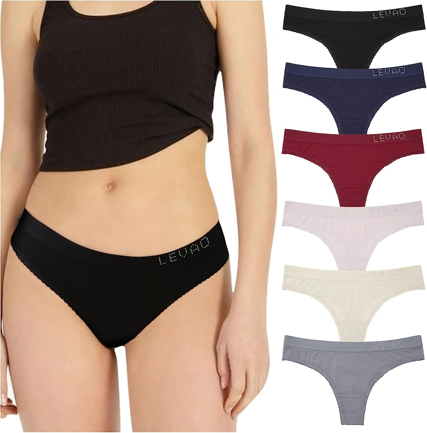 Levao Underwear Womens-High Cut String Bikini Panties-Stretch