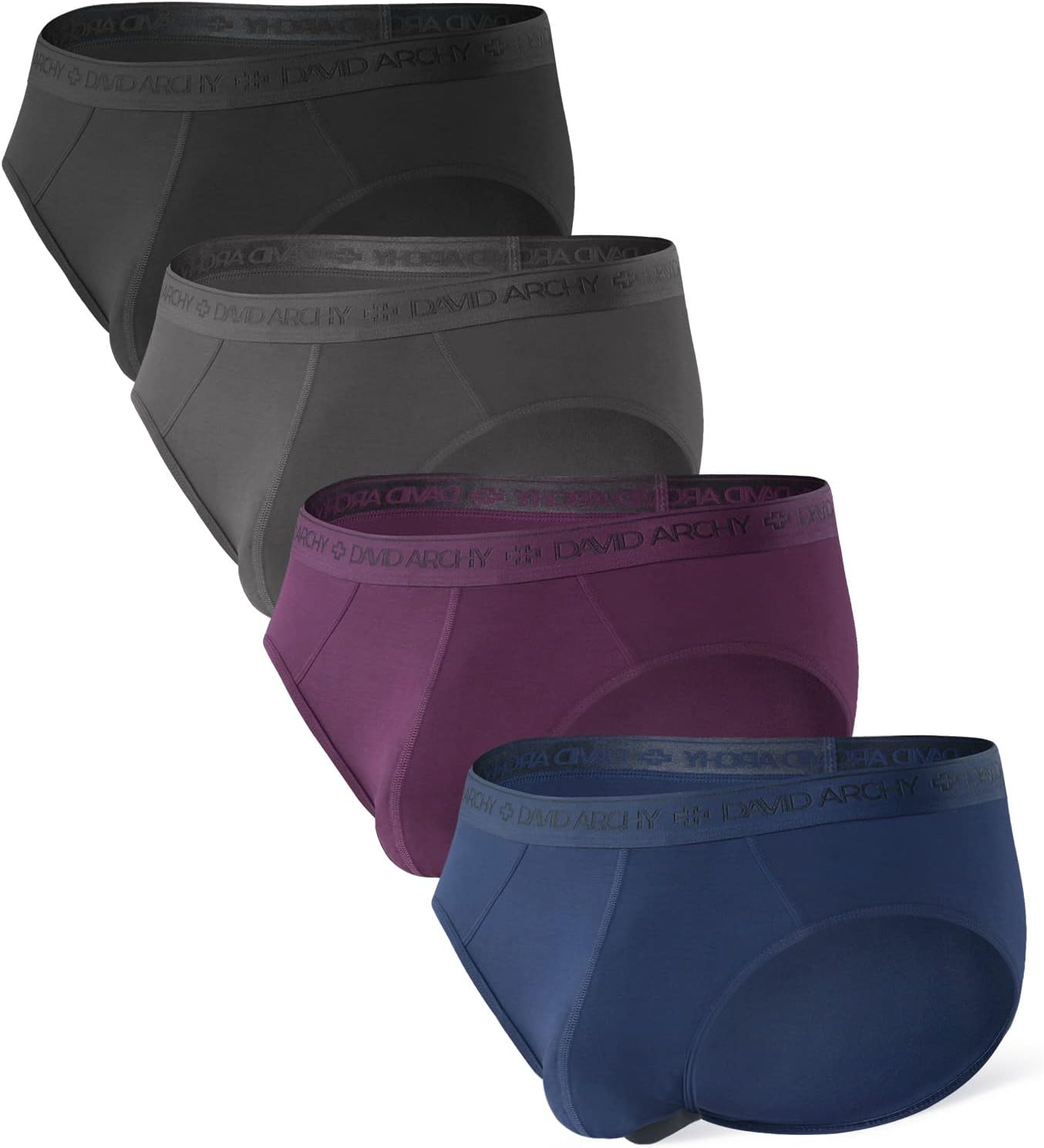 DAVID ARCHY Men's 4 Pack Micro Modal Separate Dual Pouch Briefs