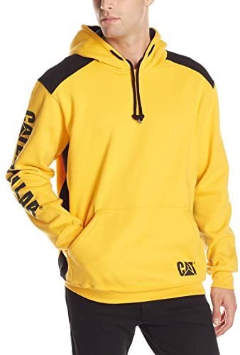 Caterpillar Men s Logo Panel Hoodies with Adjustable Three Piece Hood and Work S