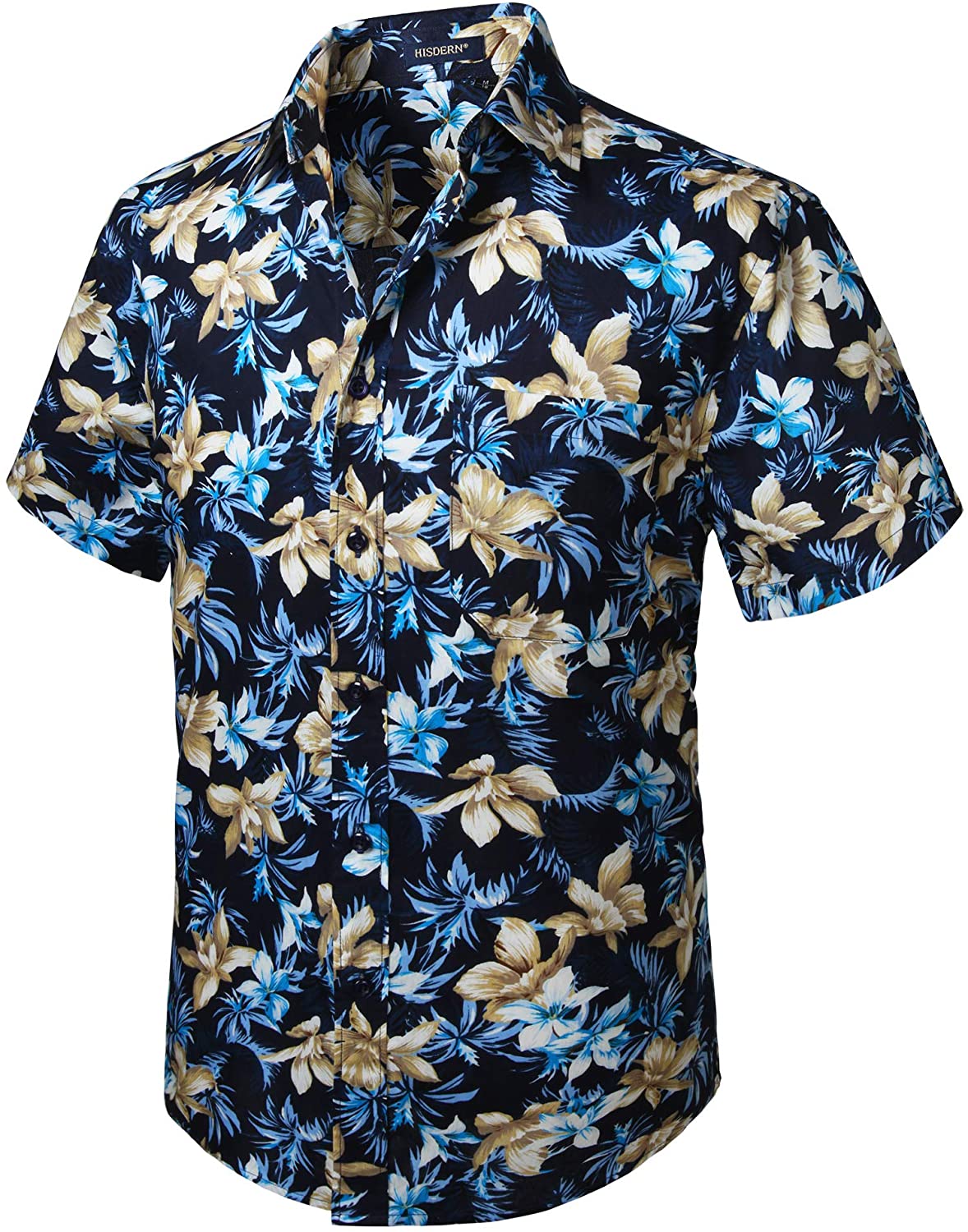 HISDERN Mens Hawaiian Printed Floral Aloha Shirts Tropical Front Pocket  Short Sl