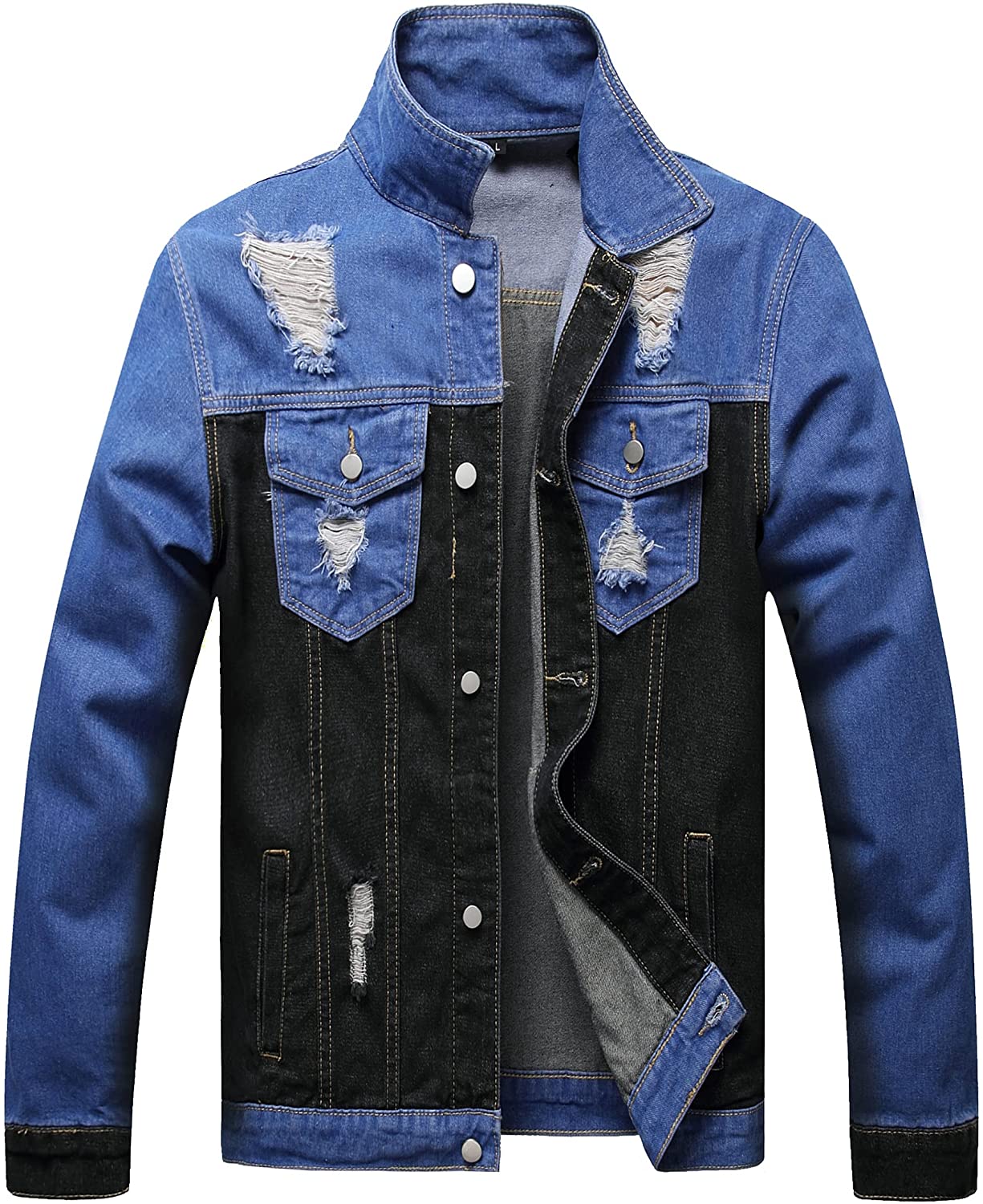 LZLER Ripped Jean Jacket for Men Pink Fashion Denim Jacket Men