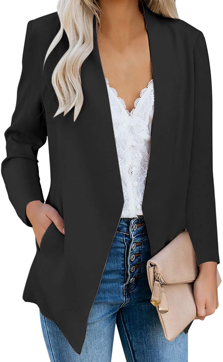 GRAPENT Women's Open Front Business Casual Pockets Work Office Blazer Jacket Suit 