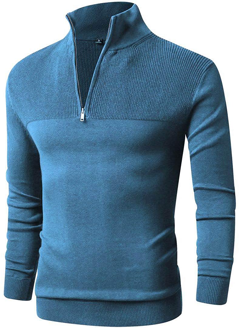 LTIFONE Men Sweater,Slim Zipper,Polo Sweater Casual Long Sleeve and Pullover with Ribbing Edge 