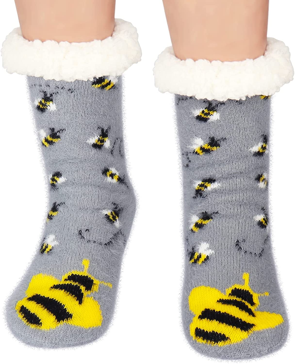 Women's Fuzzy Slipper Socks With Grippers Cozy Warm Cute Animal