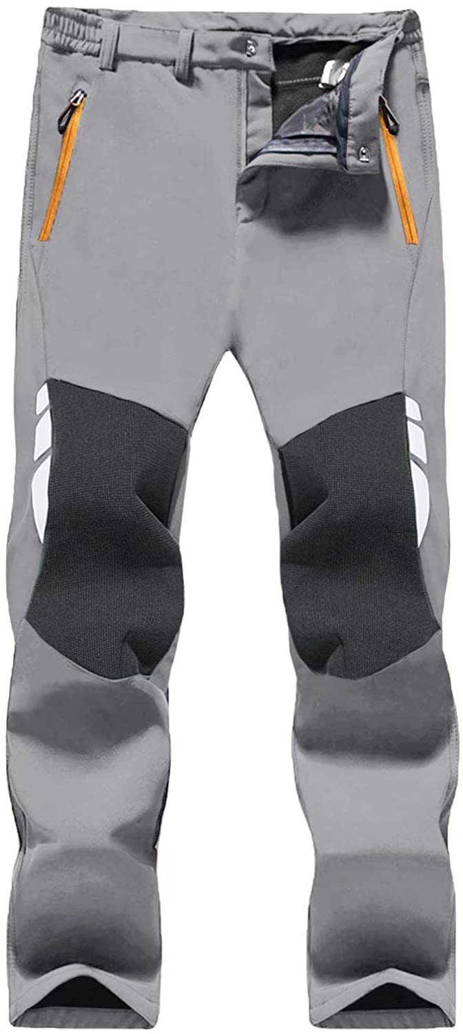 MAGCOMSEN Men's Ski Snow Pants Fleece Lined Hiking Pants Water Resistant Reinforced Knee Winter Outdoor Pants Zip Pockets 