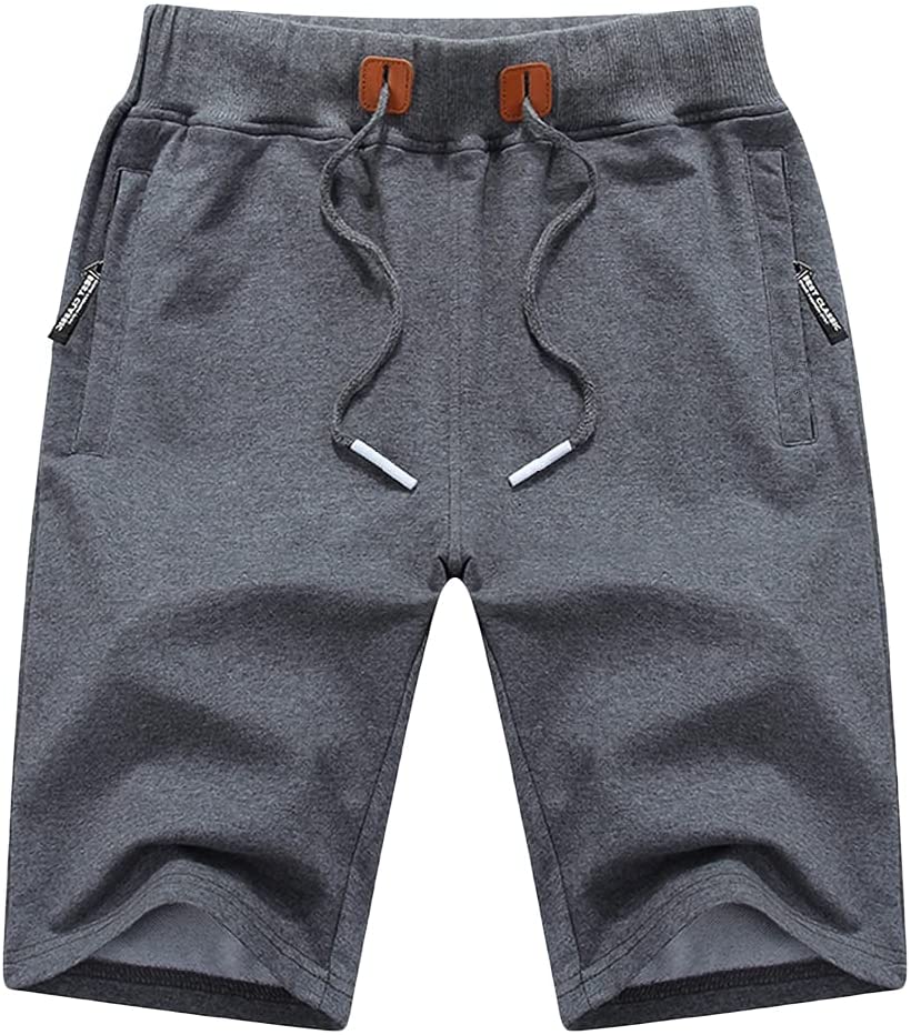 yuyangdpb Men's Shorts Cotton 3/4 Jogger Capri Pants Casual Drawstring Zipper Pockets 